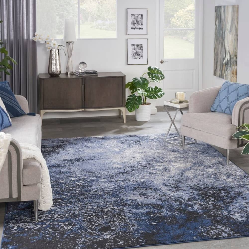 Nourison Modern Abstract Rectangle Area Rug Passion Light Blue Black PSN10 Made In Turkey