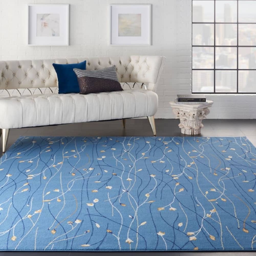 Nourison Modern Floral Rectangle Area Rug Grafix Blue GRF15 Made In Turkey