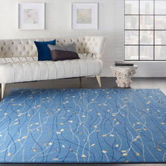 Nourison Modern Floral Rectangle Area Rug Grafix Blue GRF15 Made In Turkey