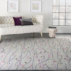 Nourison Modern Floral Rectangle Area Rug Grafix Grey GRF15 Made In Turkey