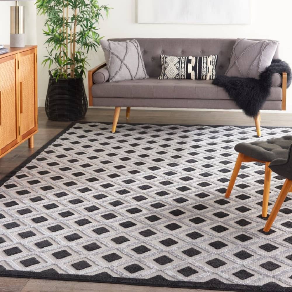 Nourison Modern Geometric Rectangle Area Rug Aloha Black White ALH26 Made In Turkey