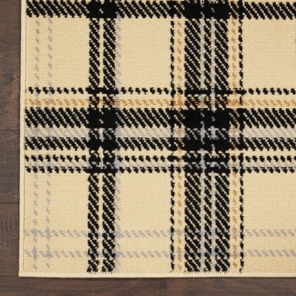 Nourison Rustic Plaid Rectangle Area Rug Grafix Cream Black GRF03 Made In Turkey