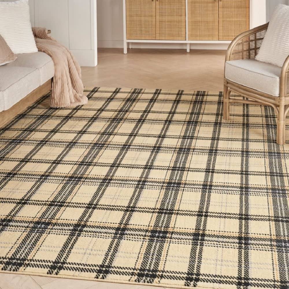Nourison Rustic Plaid Rectangle Area Rug Grafix Cream Black GRF03 Made In Turkey