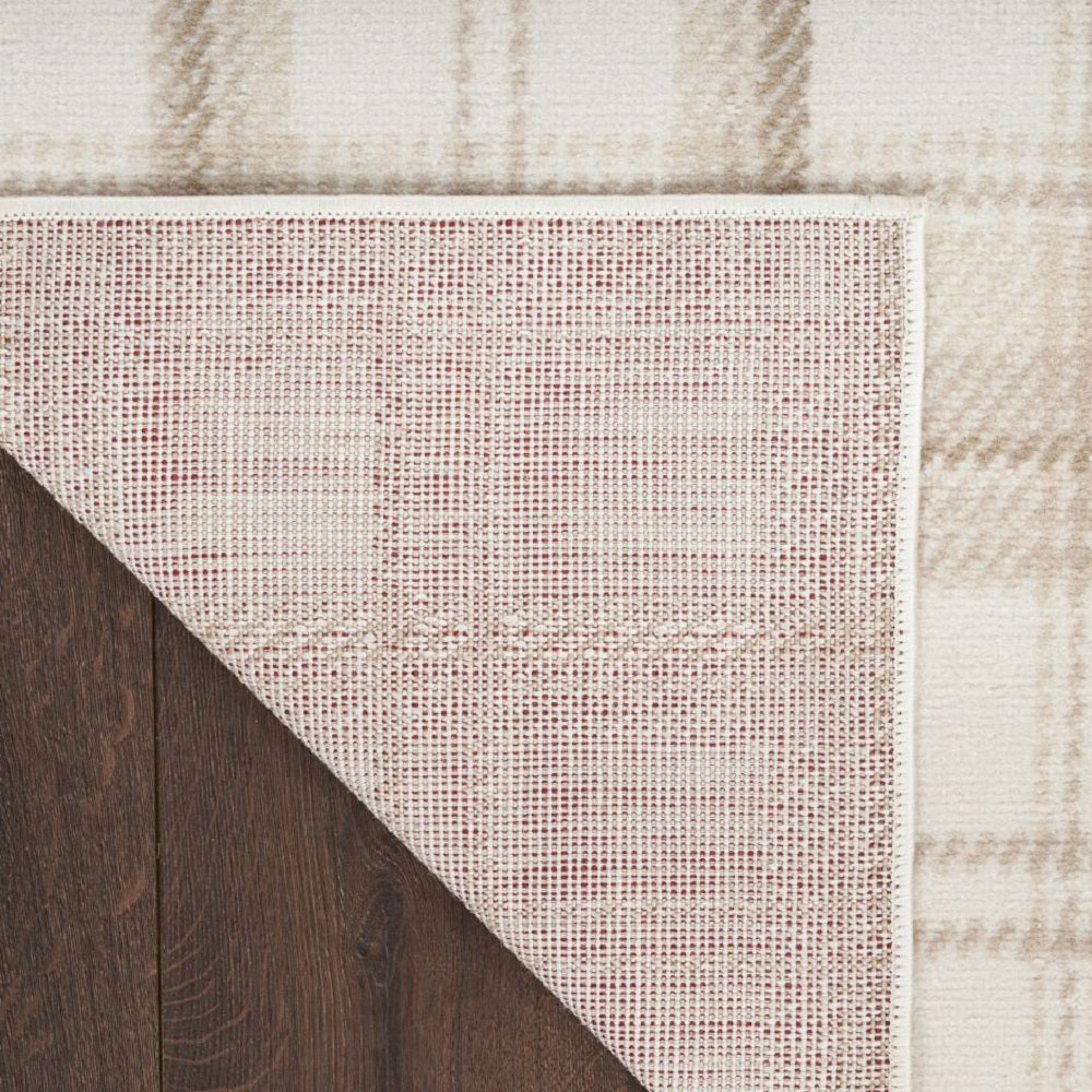 Nourison Rustic Plaid Rectangle Area Rug Grafix Ivory Beige GRF03 Made In Turkey