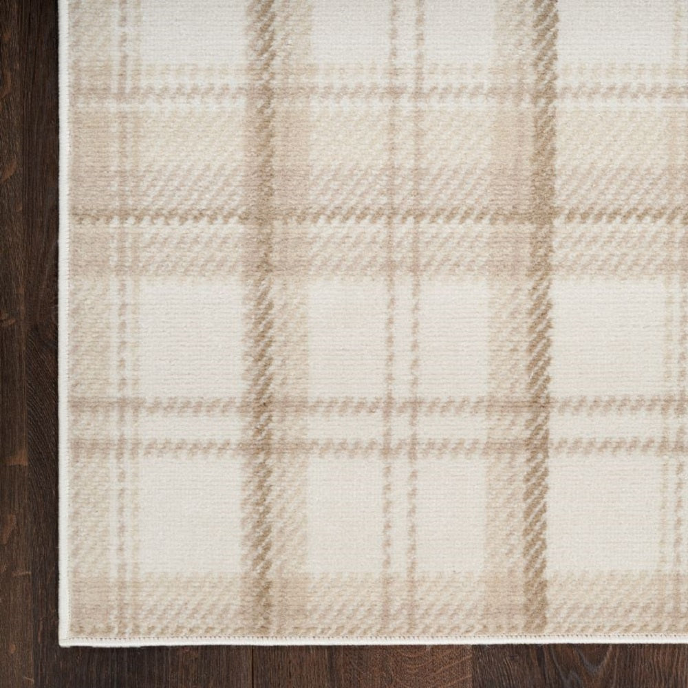 Nourison Rustic Plaid Rectangle Area Rug Grafix Ivory Beige GRF03 Made In Turkey