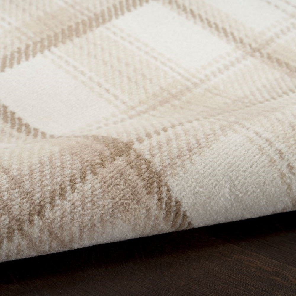 Nourison Rustic Plaid Rectangle Area Rug Grafix Ivory Beige GRF03 Made In Turkey
