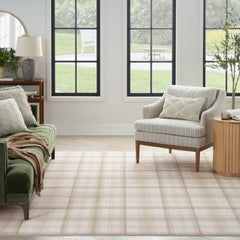 Nourison Rustic Plaid Rectangle Area Rug Grafix Ivory Beige GRF03 Made In Turkey
