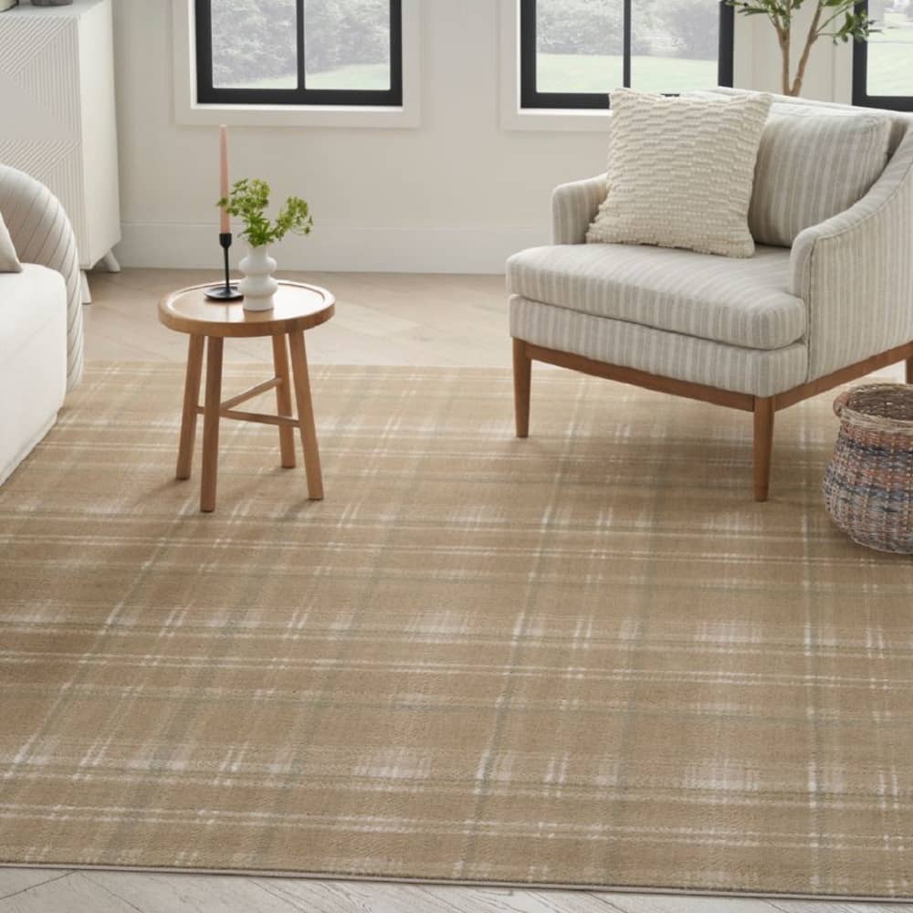 Nourison Rustic Plaid Rectangle Area Rug Grafix Taupe GRF03 Made In Turkey