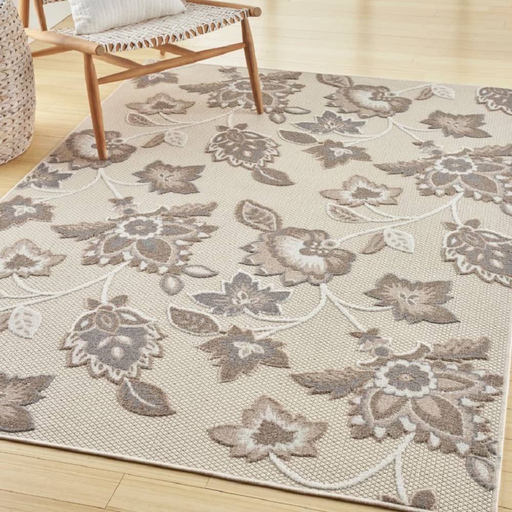 Nourison Sleek Floral Rectangle Area Rug Aloha Beige ALH31 Made In Turkey
