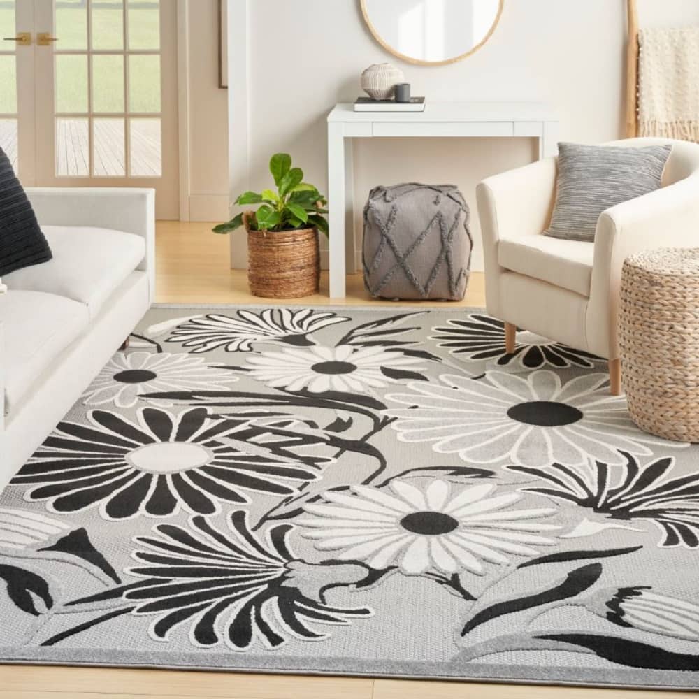 Nourison Sophisticated Floral Rectangle Area Rug Aloha Black ALH33 Made In Turkey