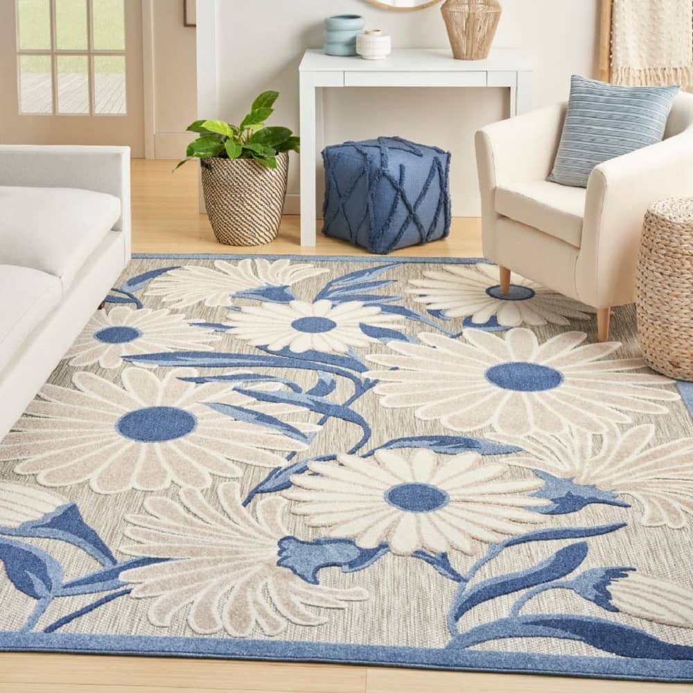Nourison Sophisticated Floral Rectangle Area Rug Aloha Blue ALH33 Made In Turkey