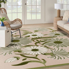 Nourison Sophisticated Floral Rectangle Area Rug Aloha Ivory Green ALH33 Made In Turkey