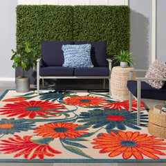 Nourison Sophisticated Floral Rectangle Area Rug Aloha Ivory Multicolor ALH33 Made In Turkey
