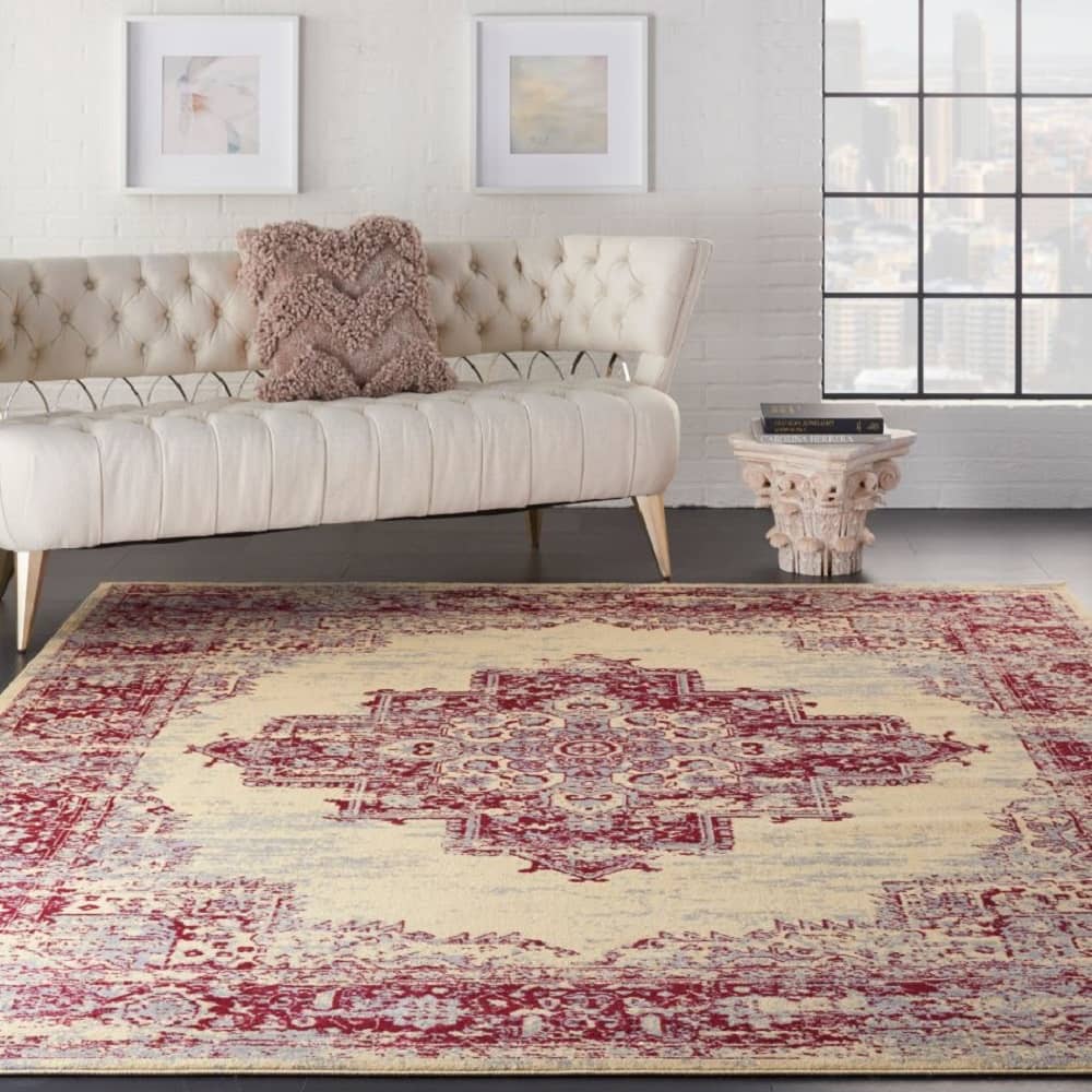 Nourison Vintage Persian Rectangle Area Rug Grafix Cream Red GRF14 Made In Turkey
