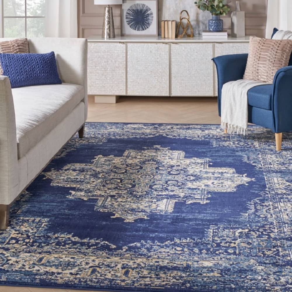 Nourison Vintage Persian Rectangle Area Rug Grafix Navy Blue GRF14 Made In Turkey