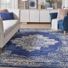 Nourison Vintage Persian Rectangle Area Rug Grafix Navy Blue GRF14 Made In Turkey