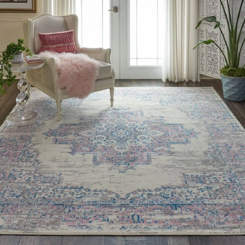 Nourison Vintage Persian Rectangle Area Rug Grafix Ivory Pink GRF14 Made In Turkey