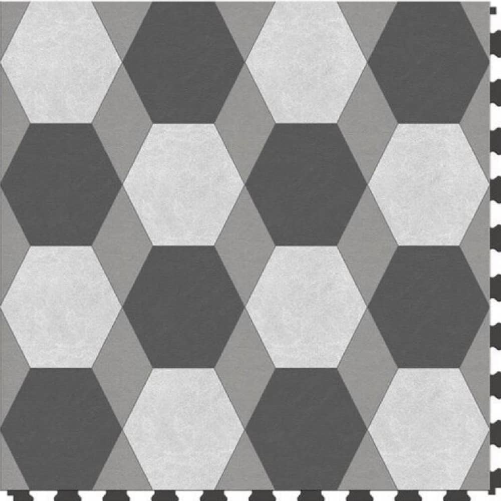 Perfection Margo Geometric Design Luxury Vinyl Tiles  Floating Floors York Dark Gray Black and White